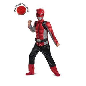 Power Rangers Light Up Muscle Halloween Costume 4/6 Red Ranger Jumpsuit & Mask